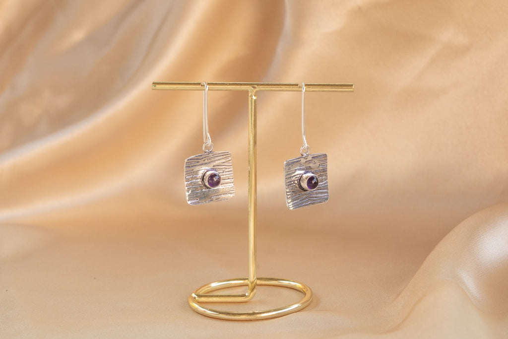 Talisman handmade silver plated earring with malachite stone — Land of Sundara