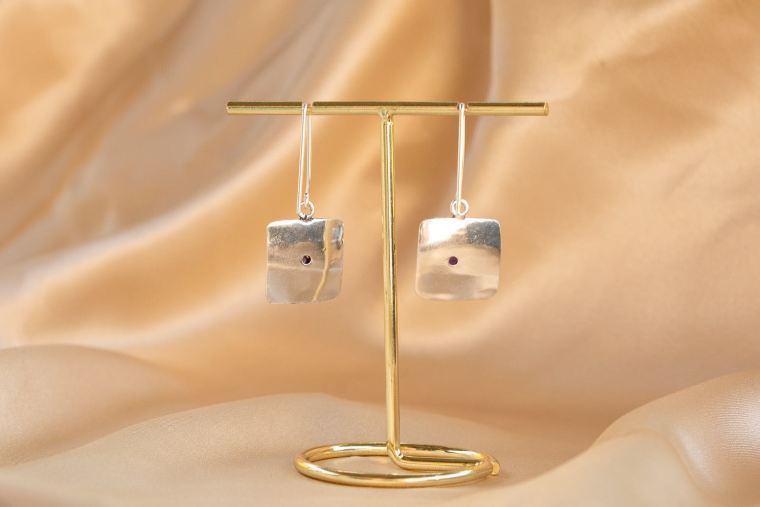 Talisman handmade silver plated earring with malachite stone — Land of Sundara