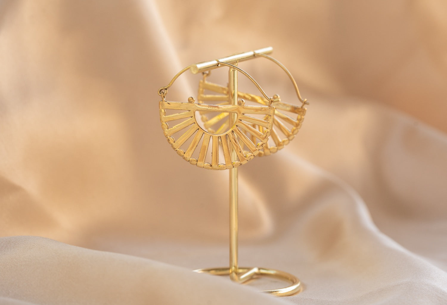 Karnak Hoop handmade brass earring in gold — Land of Sundara