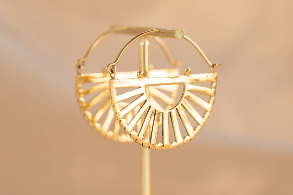 Karnak Hoop handmade brass earring in gold — Land of Sundara