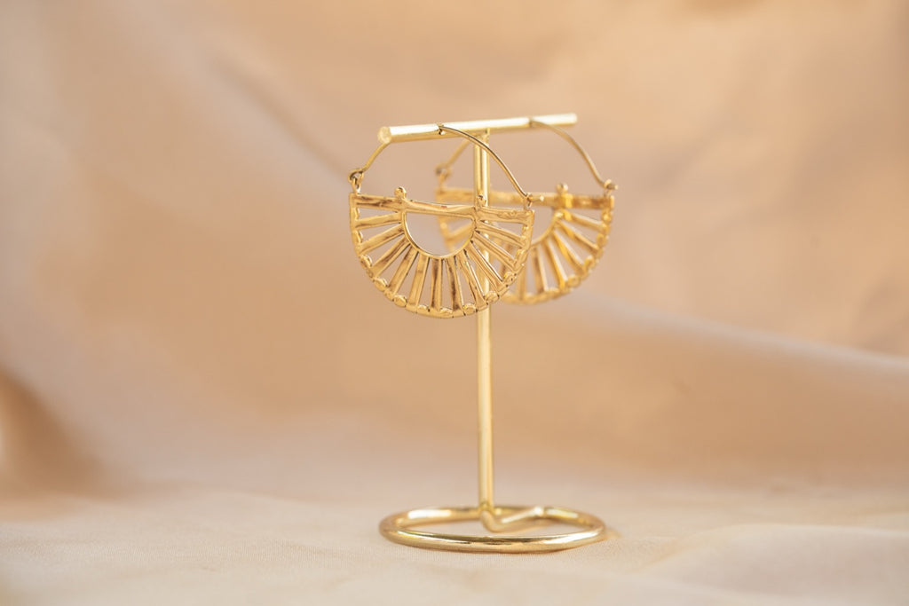 Karnak Hoop handmade brass earring in gold — Land of Sundara
