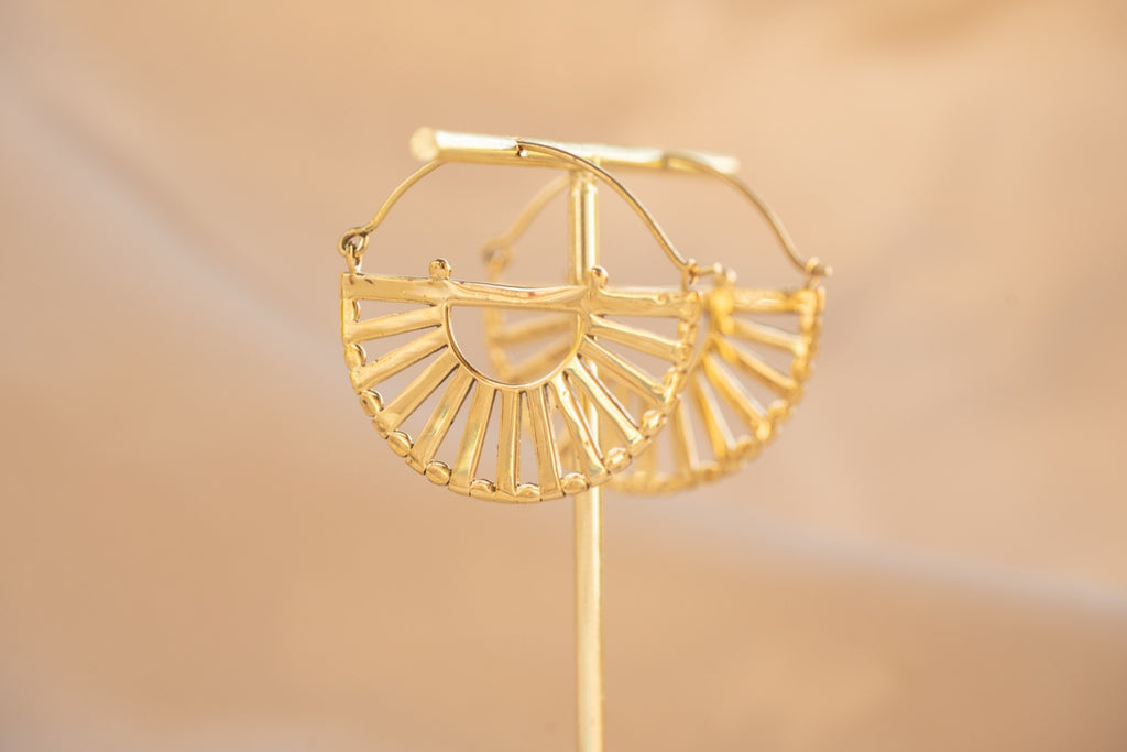 Karnak Hoop handmade brass earring in gold — Land of Sundara