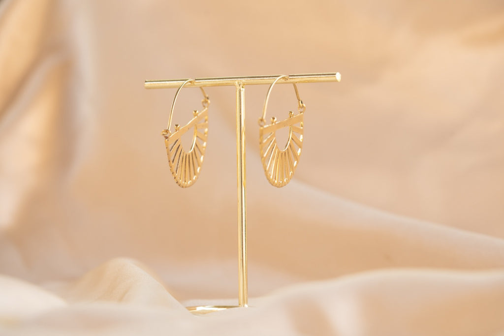 Karnak Hoop handmade brass earring in gold — Land of Sundara