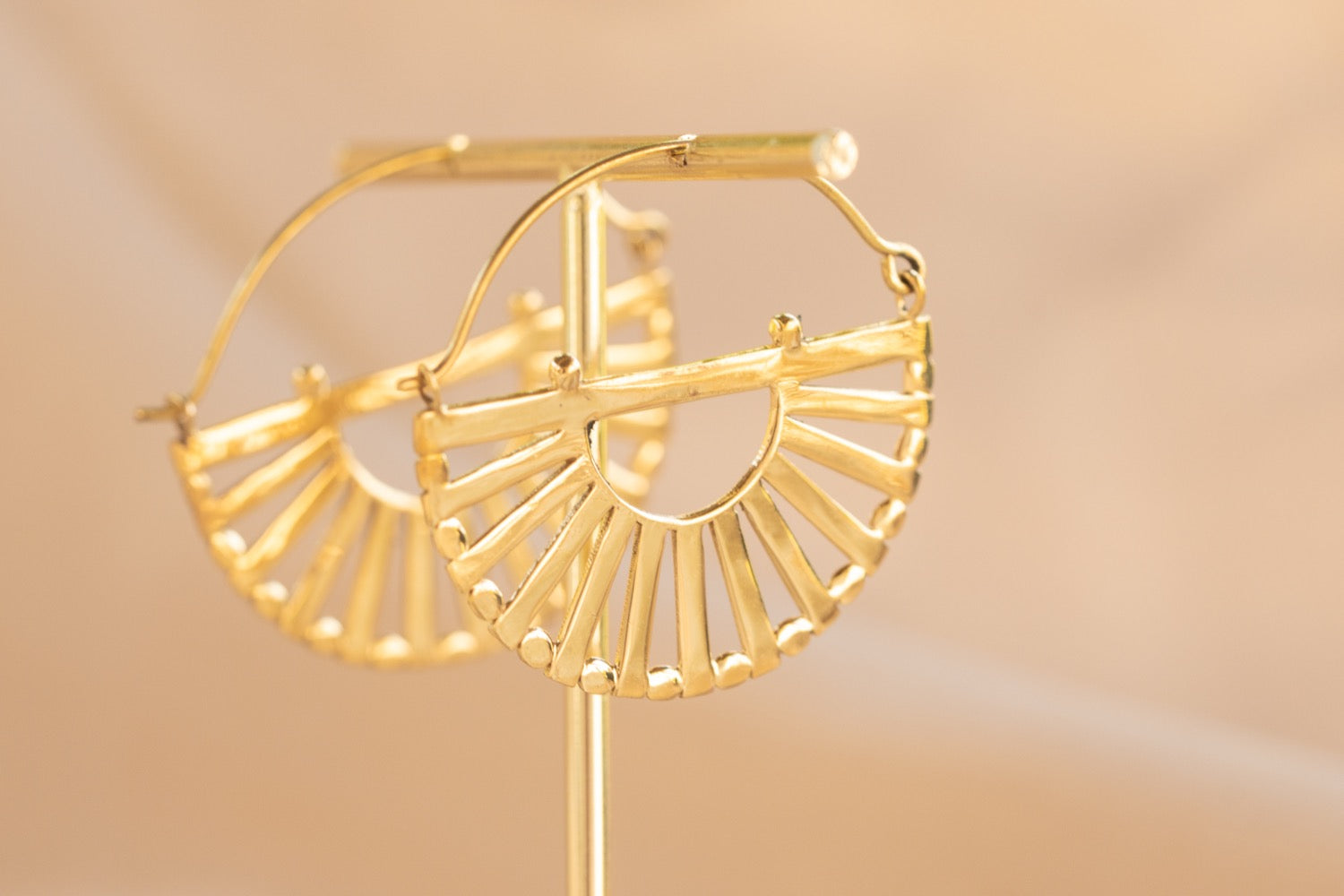 Karnak Hoop handmade brass earring in gold — Land of Sundara