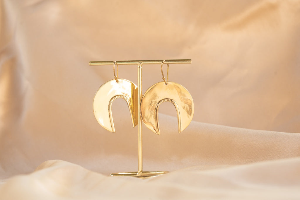Waning Moon Hoop handmade brass earring in gold — Land of Sundara