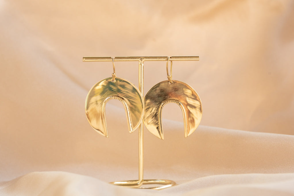 Waning Moon Hoop handmade brass earring in gold — Land of Sundara