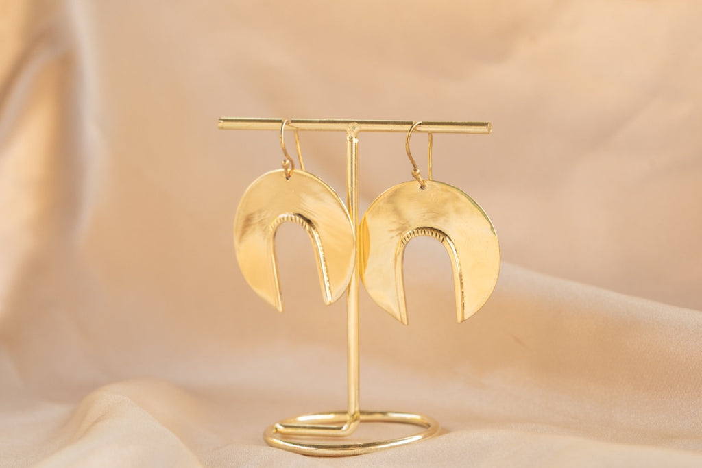 Waning Moon Hoop handmade brass earring in gold — Land of Sundara