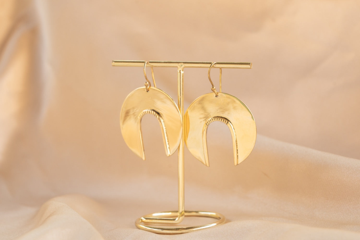 Waning Moon Hoop handmade brass earring in gold — Land of Sundara