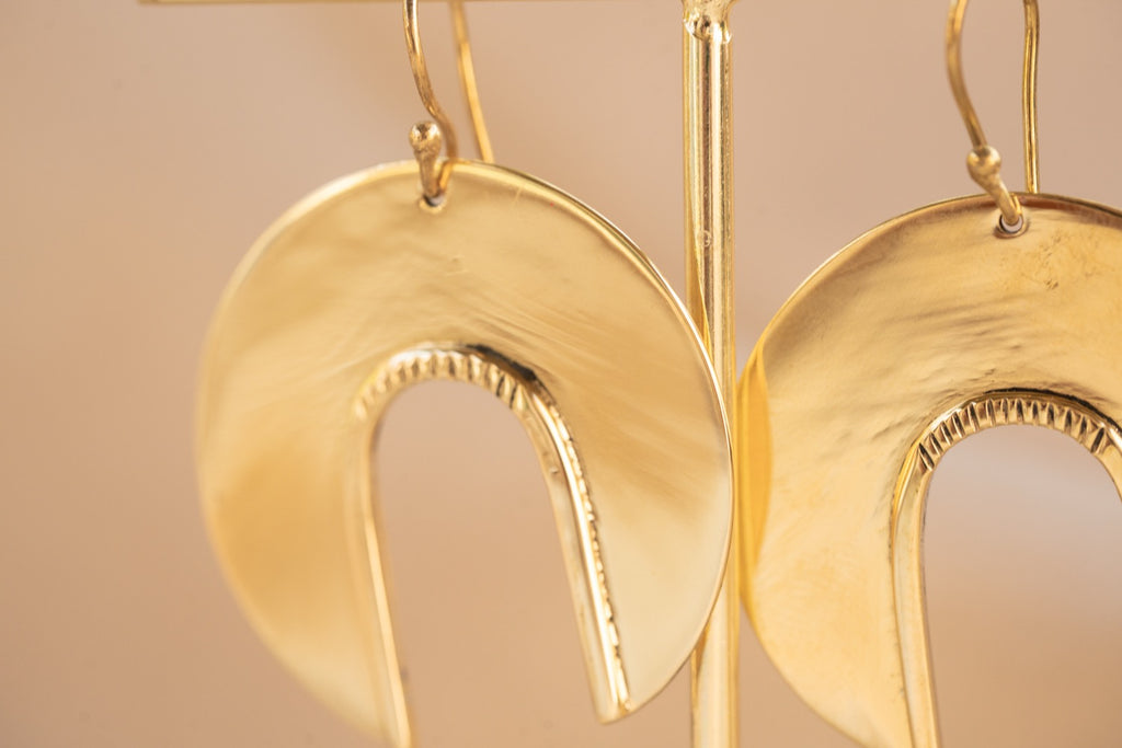 Waning Moon Hoop handmade brass earring in gold — Land of Sundara