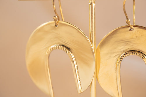 Waning Moon Hoop handmade brass earring in gold — Land of Sundara