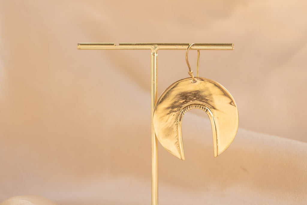 Waning Moon Hoop handmade brass earring in gold — Land of Sundara