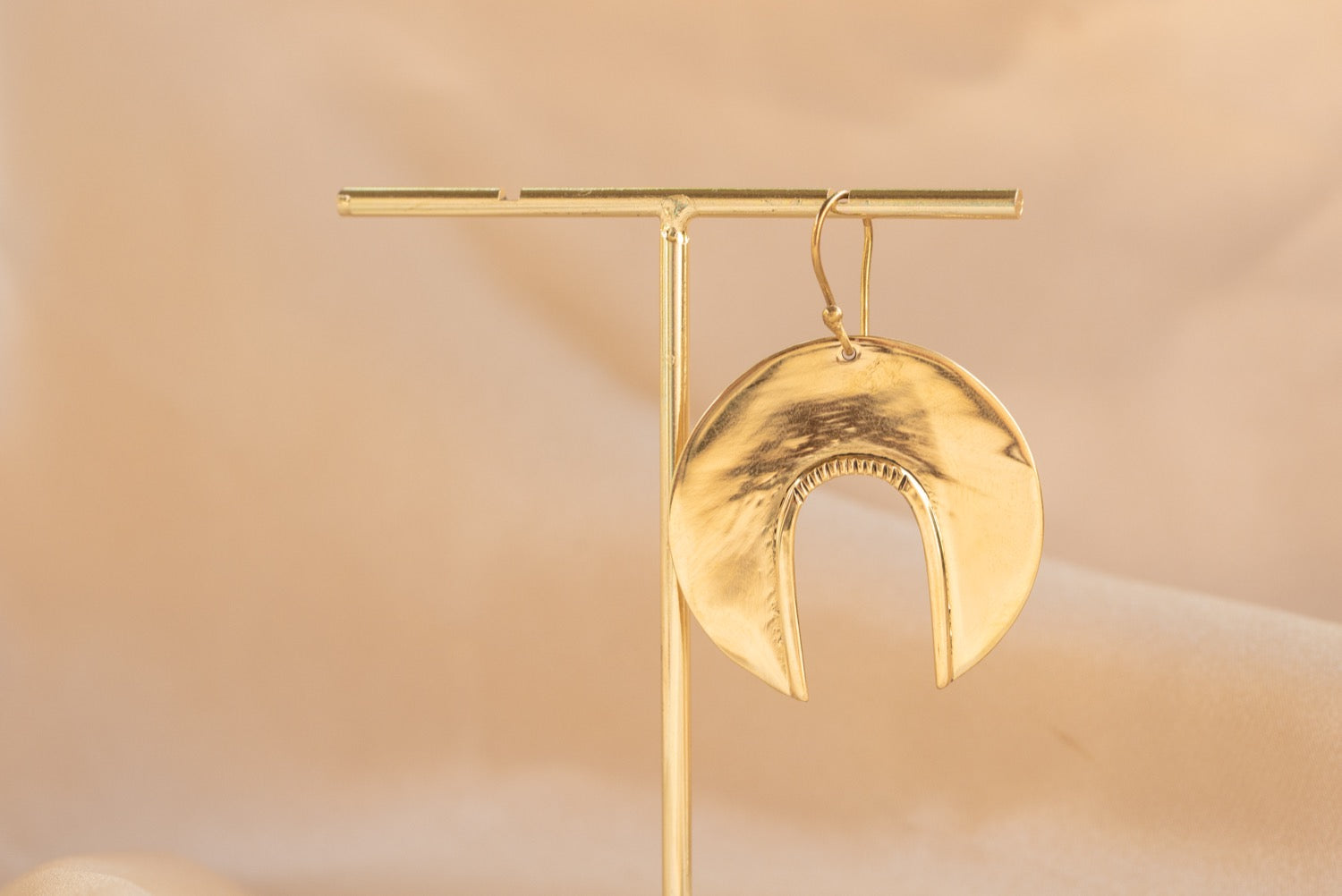 Waning Moon Hoop handmade brass earring in gold — Land of Sundara