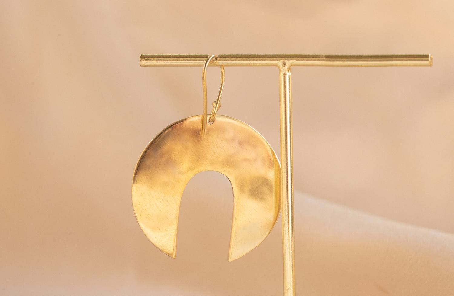 Waning Moon Hoop handmade brass earring in gold — Land of Sundara