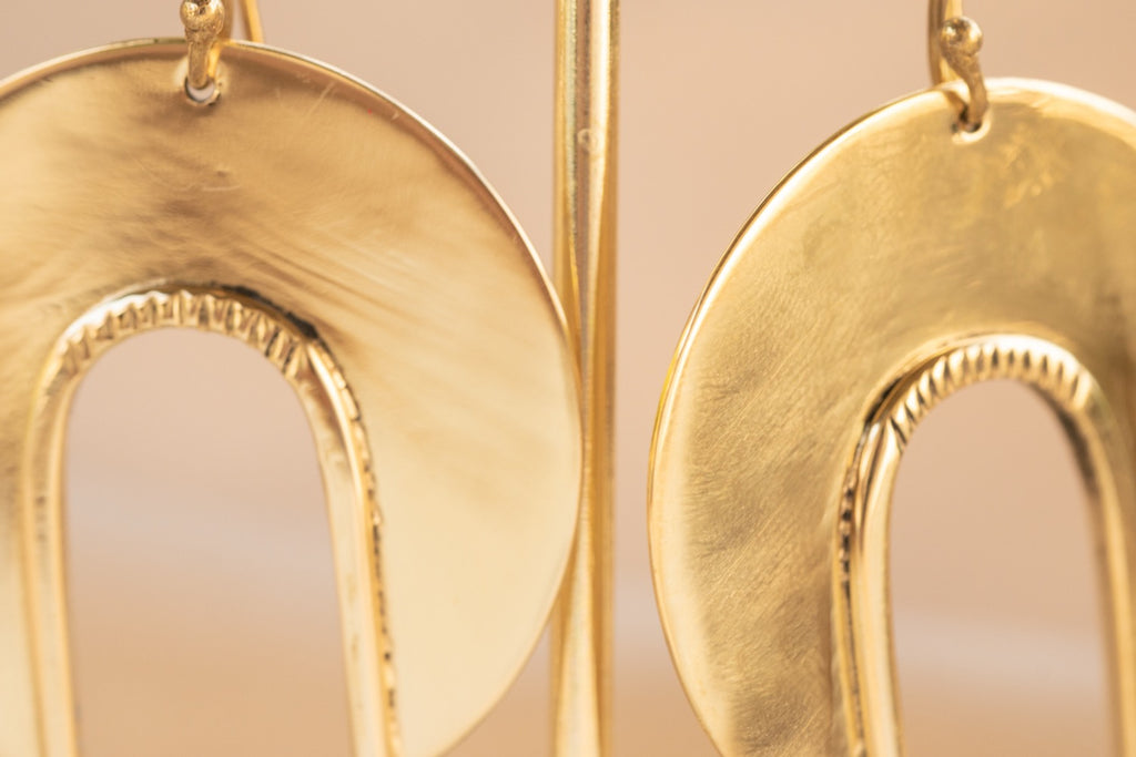 Waning Moon Hoop handmade brass earring in gold — Land of Sundara