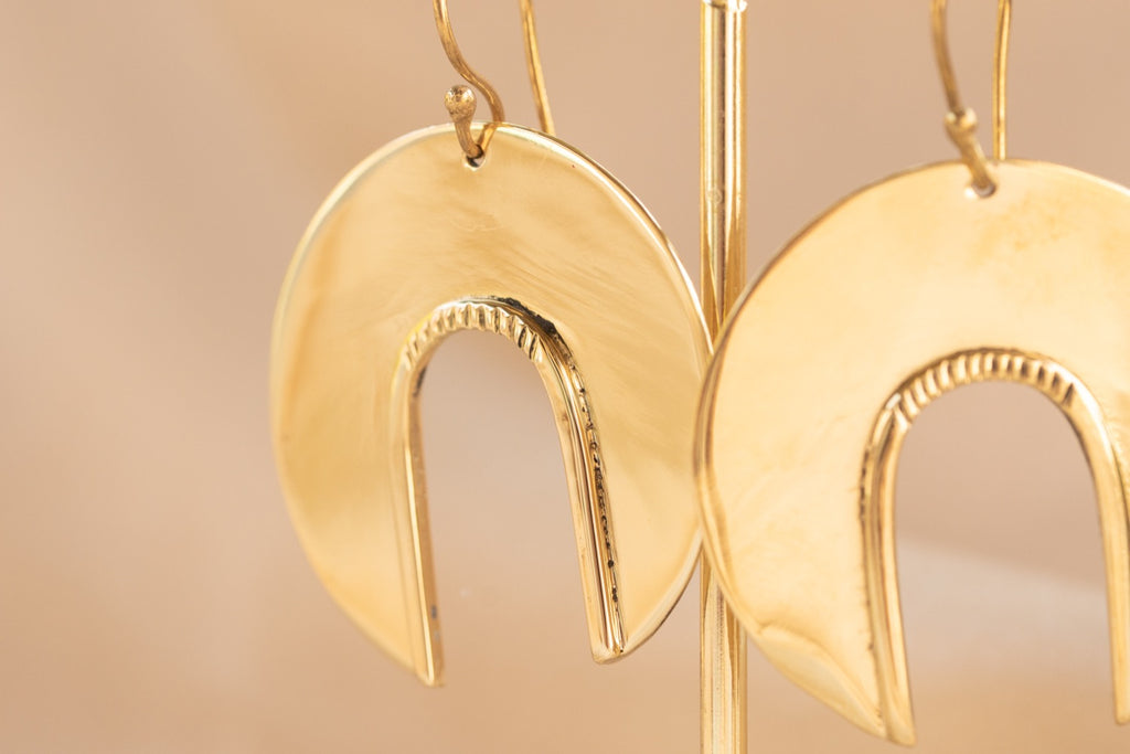 Waning Moon Hoop handmade brass earring in gold — Land of Sundara