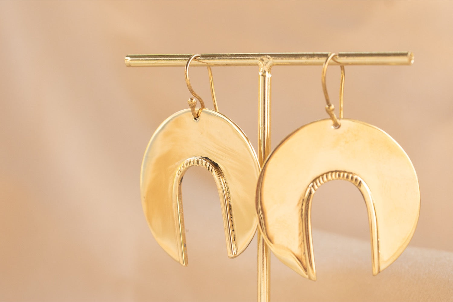 Waning Moon Hoop handmade brass earring in gold — Land of Sundara