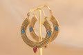 Trinity Gem handmade brass earring with blue chalcedony & ruby stone — Land of Sundara