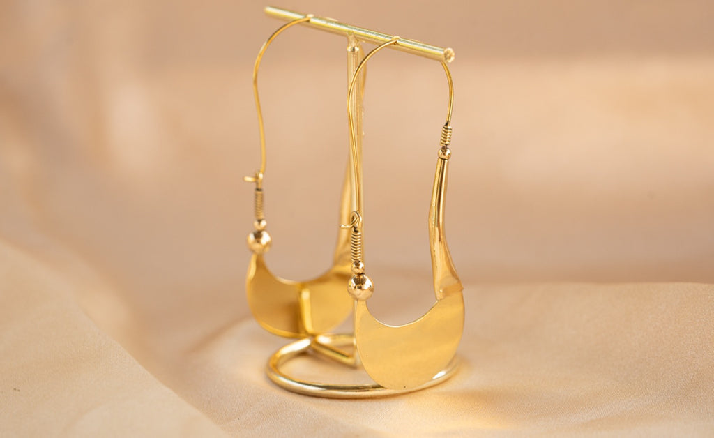 Sahara Drop handmade brass earring in gold — Land of Sundara