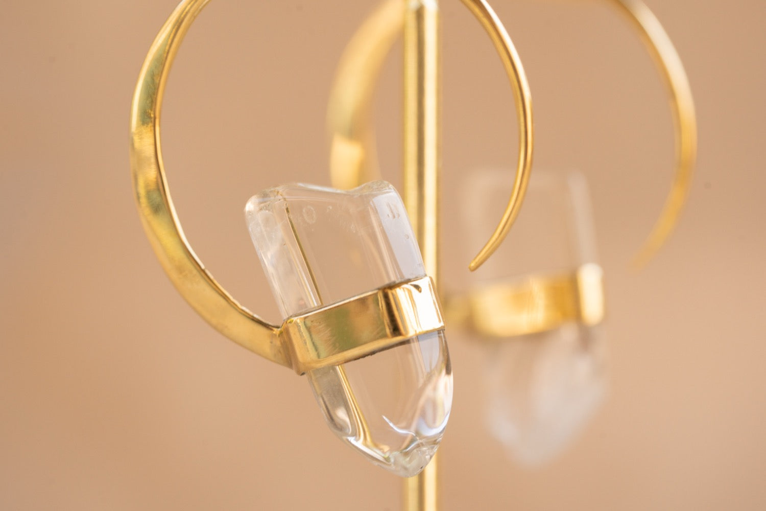 Illumina Hoop handmade brass earring with clear quartz stone — Land of Sundara