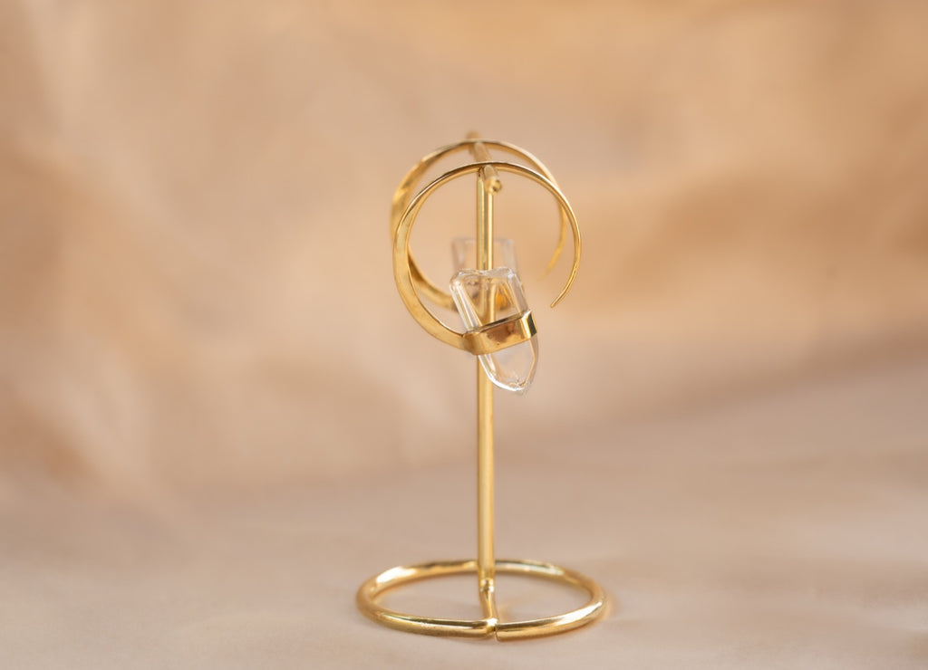 Illumina Hoop handmade brass earring with clear quartz stone — Land of Sundara
