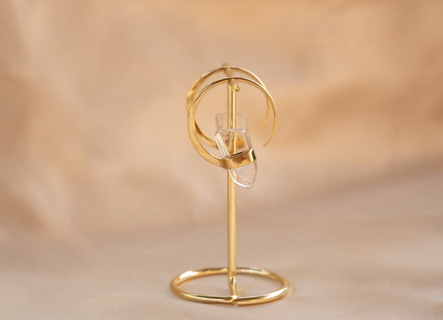 Illumina Hoop handmade brass earring with clear quartz stone — Land of Sundara