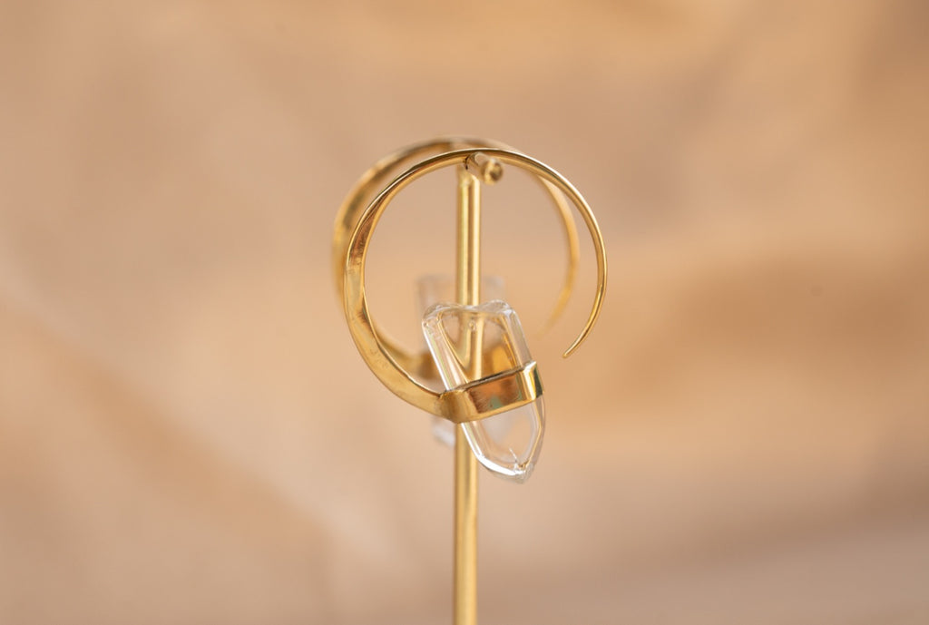 Illumina Hoop handmade brass earring with clear quartz stone — Land of Sundara