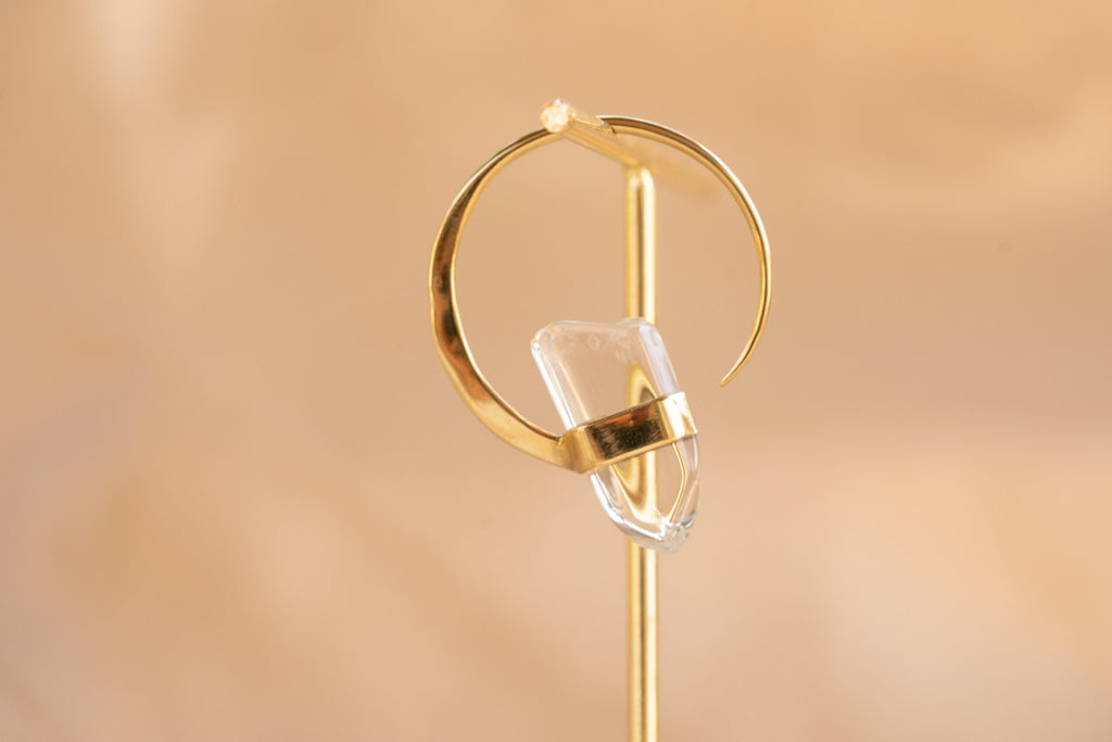 Illumina Hoop handmade brass earring with clear quartz stone — Land of Sundara