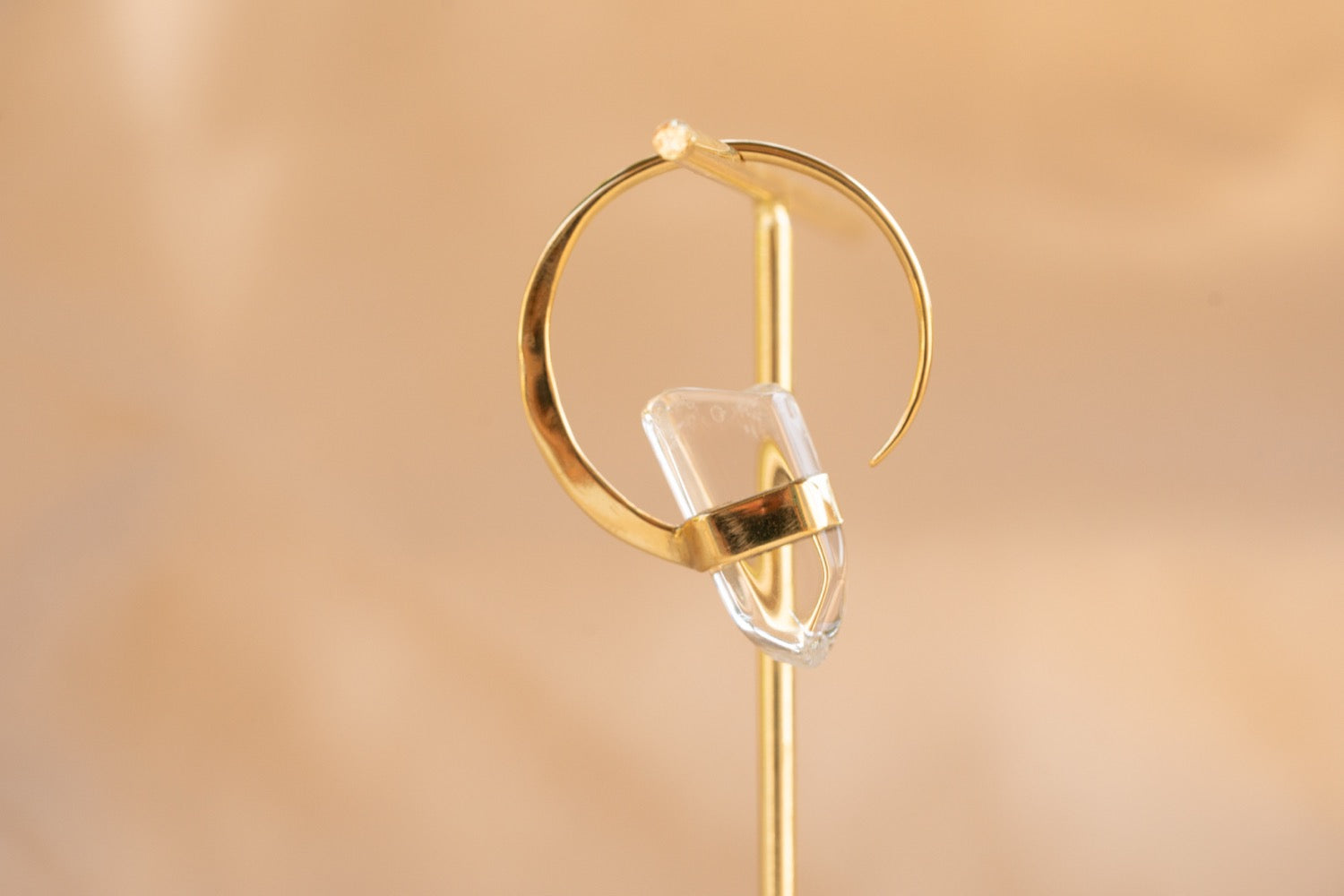 Illumina Hoop handmade brass earring with clear quartz stone — Land of Sundara