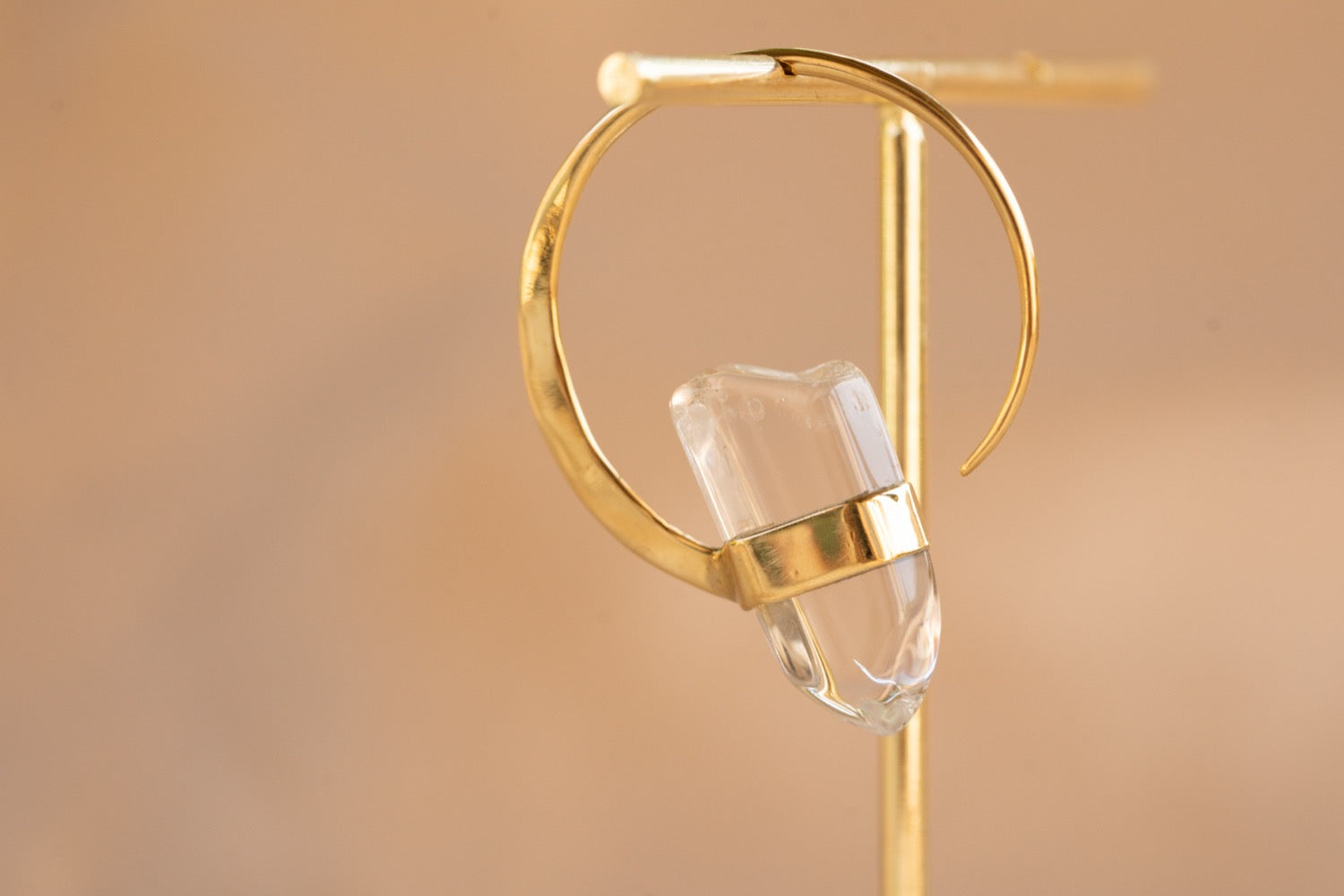 Illumina Hoop handmade brass earring with clear quartz stone — Land of Sundara