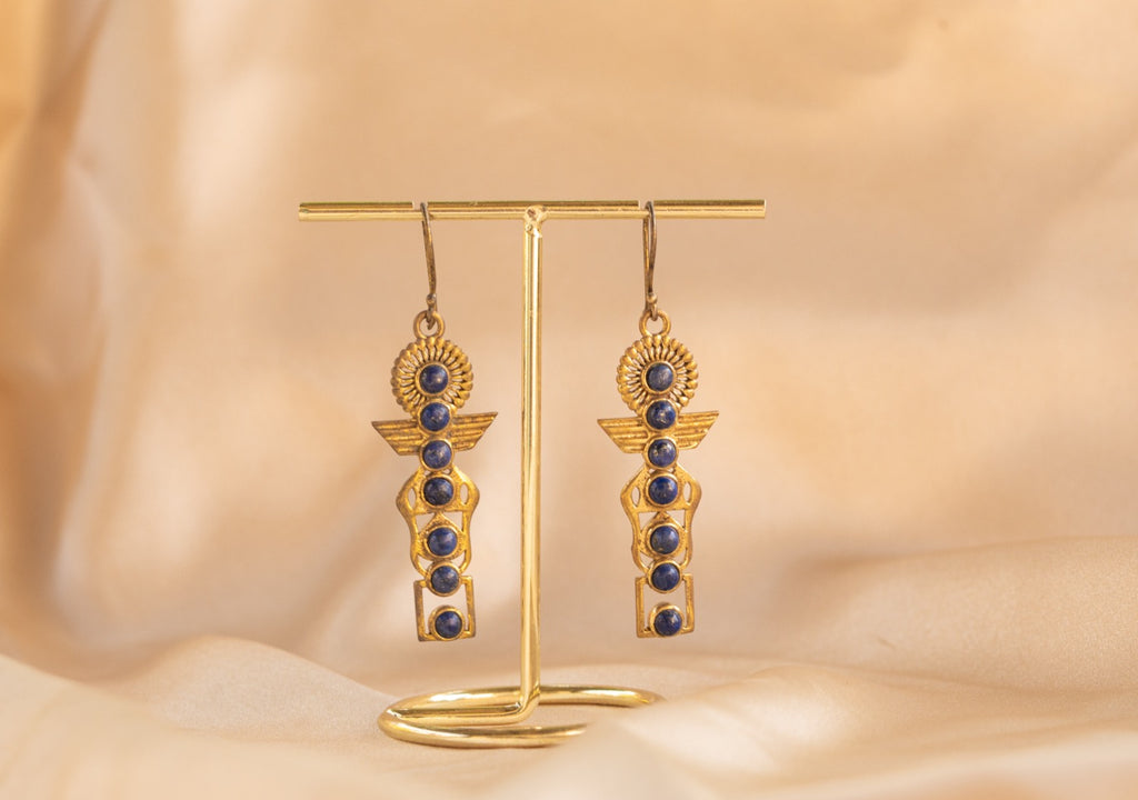 Isis handmade brass earring with lapis lazuli stone — Land of Sundara