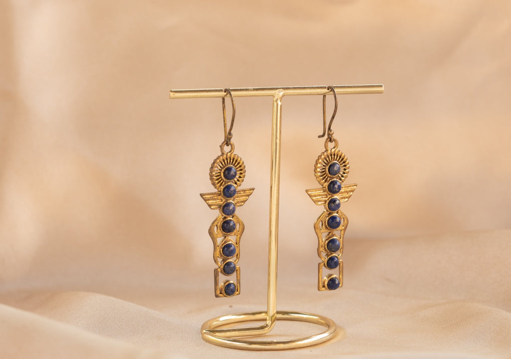 Isis handmade brass earring with lapis lazuli stone — Land of Sundara