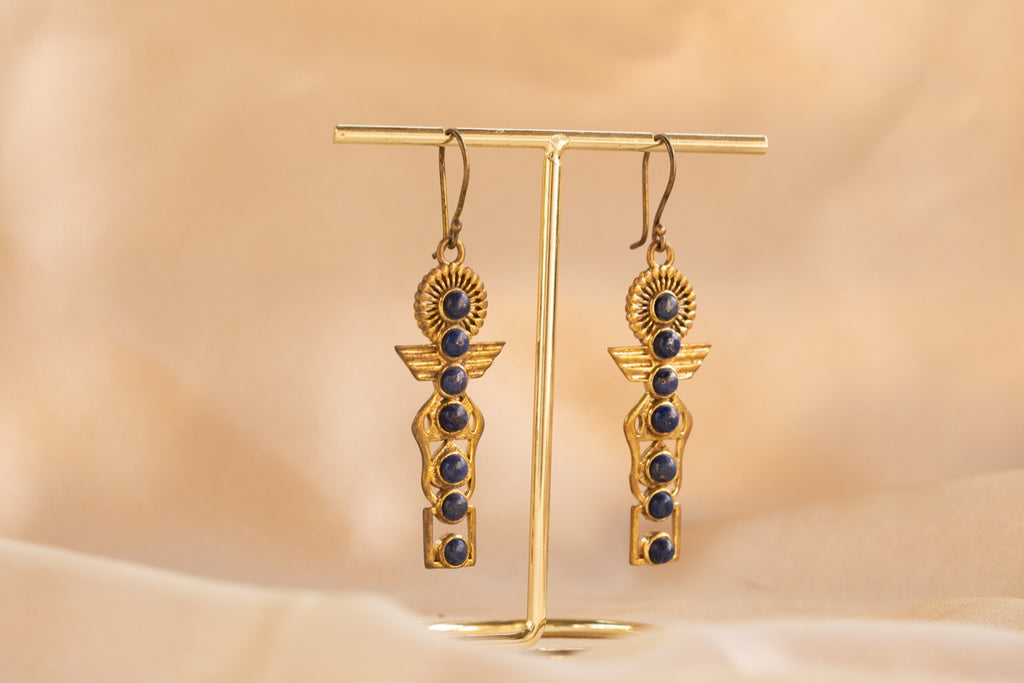 Isis handmade brass earring with lapis lazuli stone — Land of Sundara