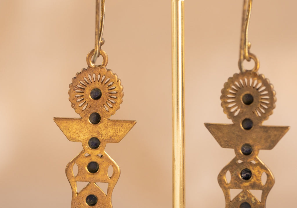 Isis handmade brass earring with lapis lazuli stone — Land of Sundara