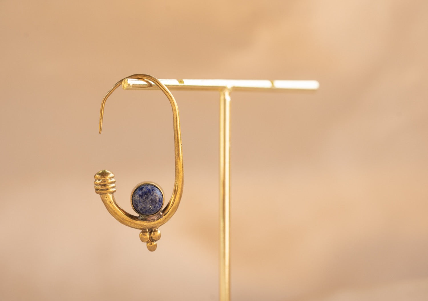 Berber Hoop handmade brass earring with lapis lazuli stone — Land of Sundara