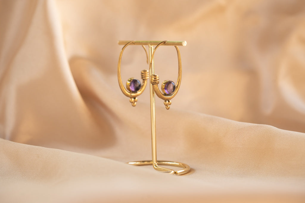 Berber Hoop handmade brass earring with lapis lazuli stone — Land of Sundara