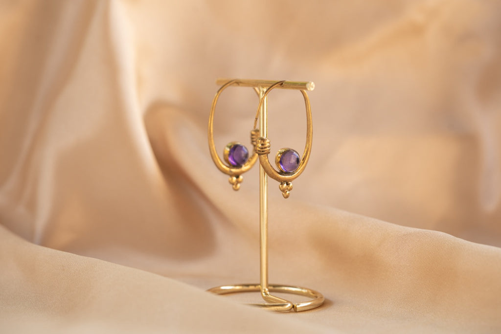 Berber Hoop handmade brass earring with lapis lazuli stone — Land of Sundara