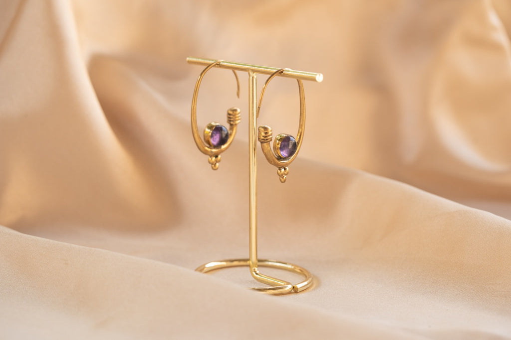 Berber Hoop handmade brass earring with lapis lazuli stone — Land of Sundara