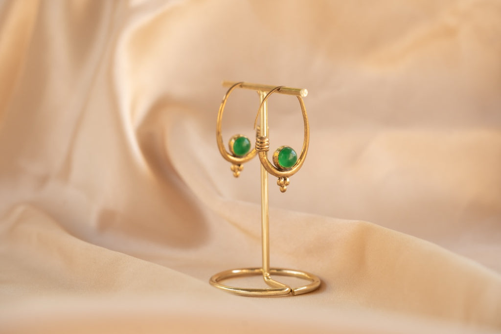 Berber Hoop handmade brass earring with lapis lazuli stone — Land of Sundara