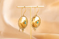Oasis Disk handmade brass earring with turquoise stone — Land of Sundara