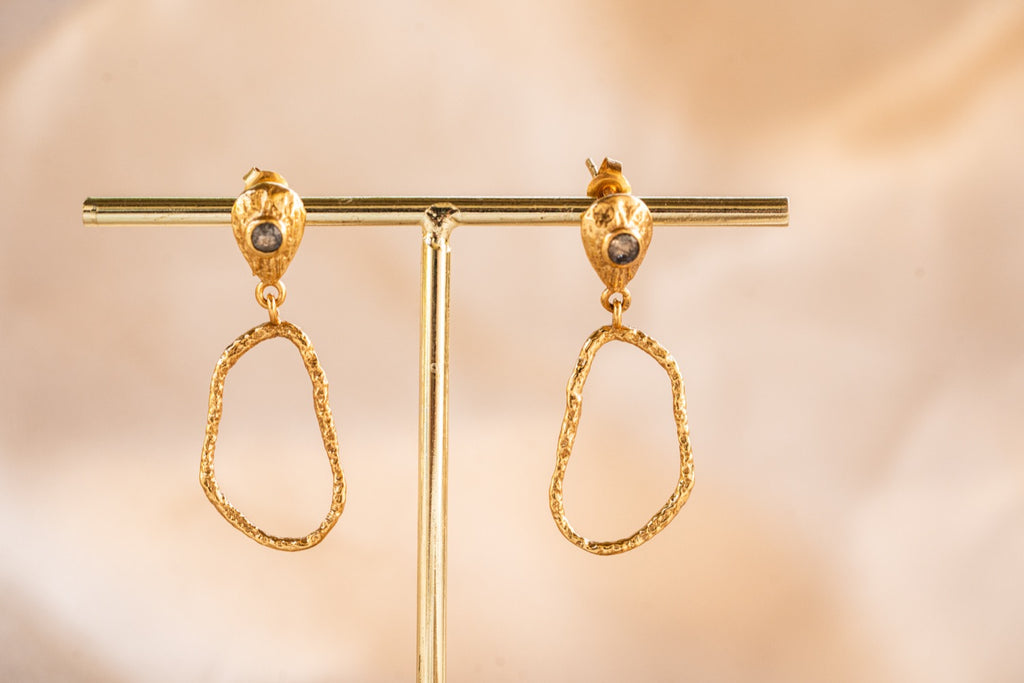Wisp Drop handmade brass earring with amethyst stone — Land of Sundara
