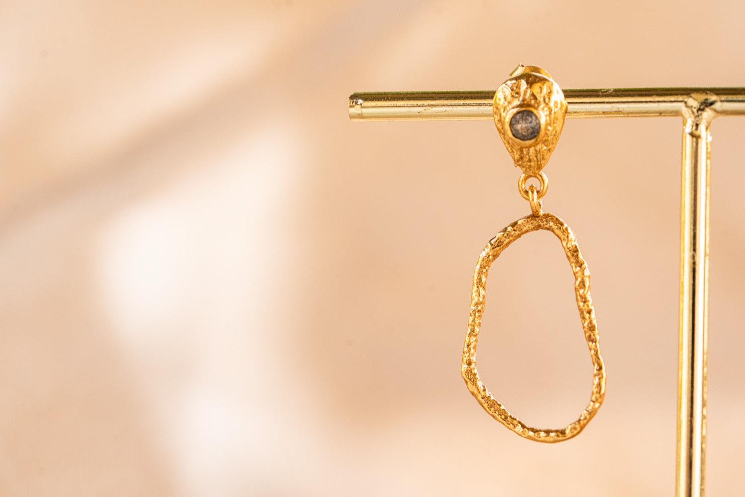 Wisp Drop handmade brass earring with amethyst stone — Land of Sundara