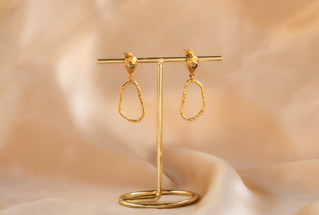 Wisp Drop handmade brass earring with amethyst stone — Land of Sundara