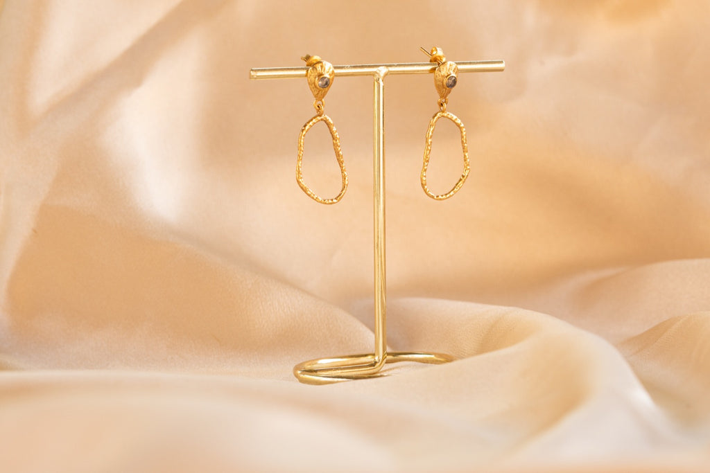 Wisp Drop handmade brass earring with amethyst stone — Land of Sundara