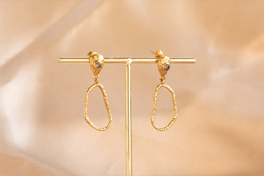 Wisp Drop handmade brass earring with amethyst stone — Land of Sundara