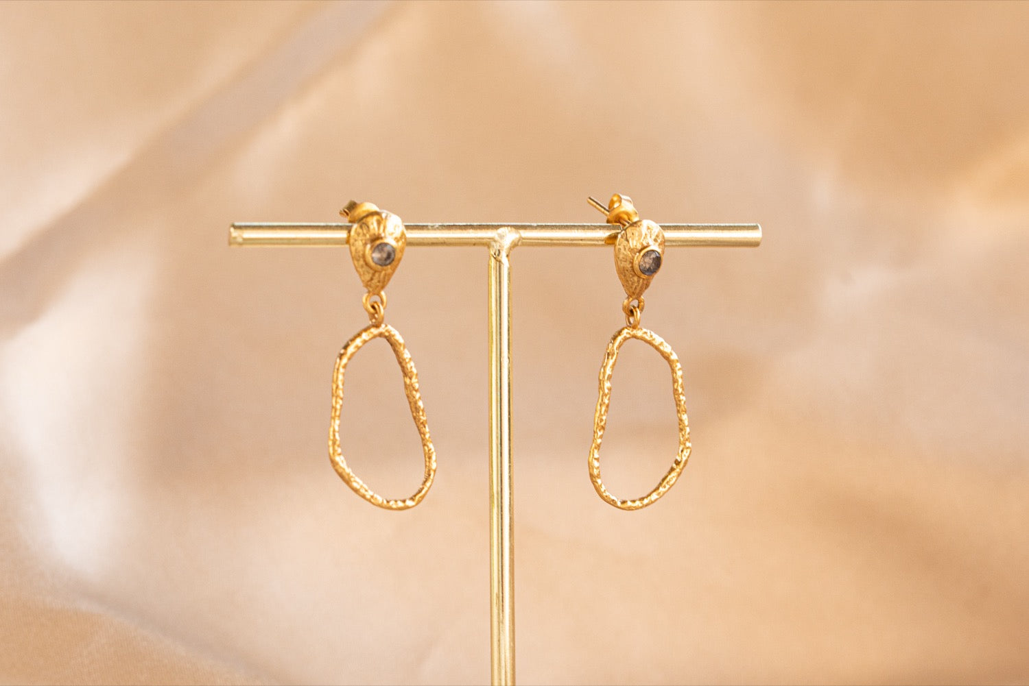 Wisp Drop handmade brass earring with amethyst stone — Land of Sundara
