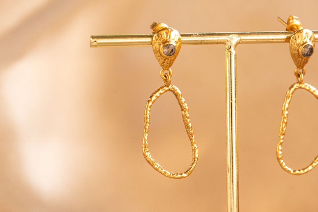 Wisp Drop handmade brass earring with amethyst stone — Land of Sundara