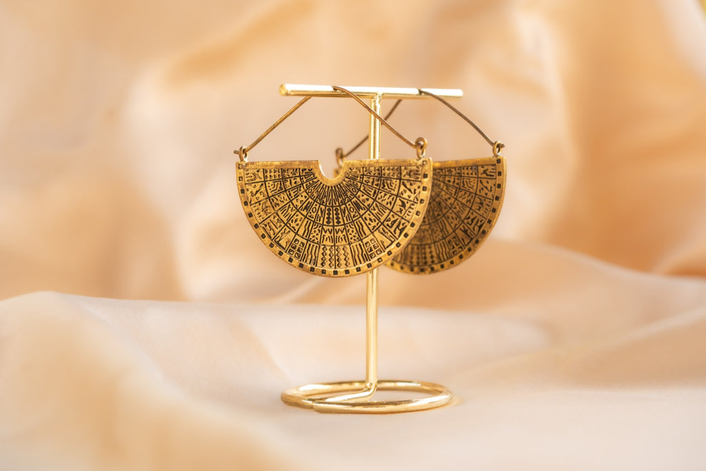 Maya Disk handmade brass earring in gold — Land of Sundara