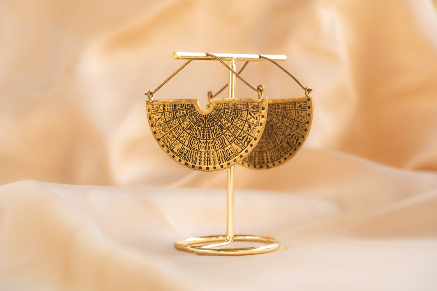 Maya Disk handmade brass earring in gold — Land of Sundara