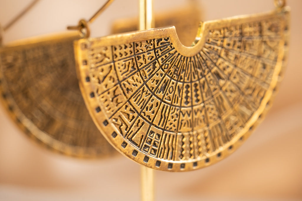 Maya Disk handmade brass earring in gold — Land of Sundara