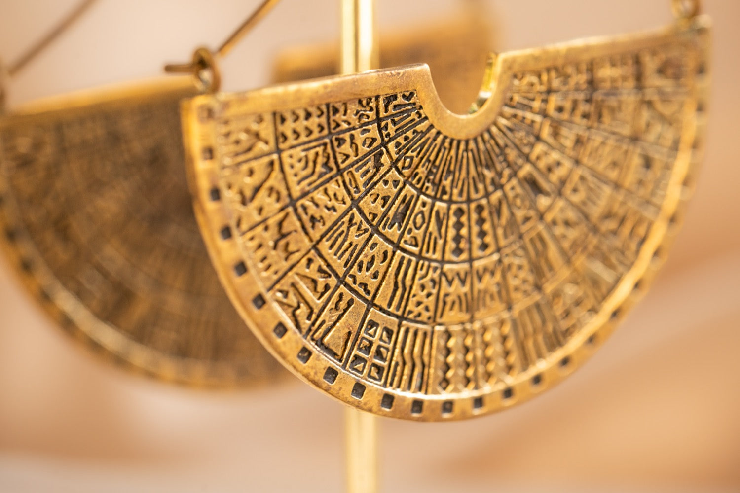 Maya Disk handmade brass earring in gold — Land of Sundara